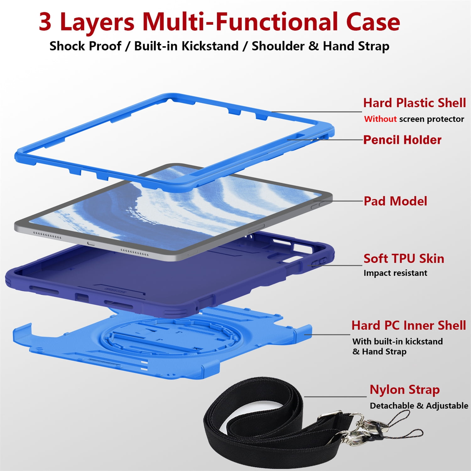 Shockproof Case for Apple iPad 11th 10th Gen 2025 2022, with Pencil Holder Military Grade Protection Rotating Stand Hand Strap Shoulder Strap Bumper Rugged Case for iPad 11th Gen 11"/ 10th Gen 10.9"