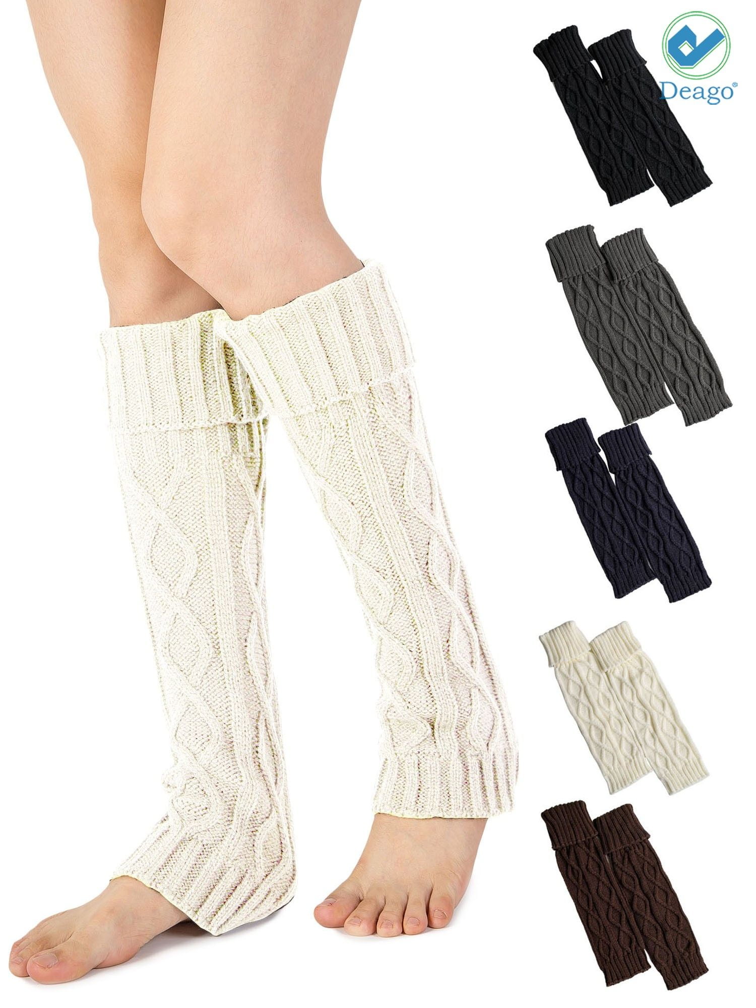 1 Pair Winter Warm Knitted Leg Warmers Knee High Cable Boot Cuffs Knit Socks Ankle Knee Warmers for Women Girls 