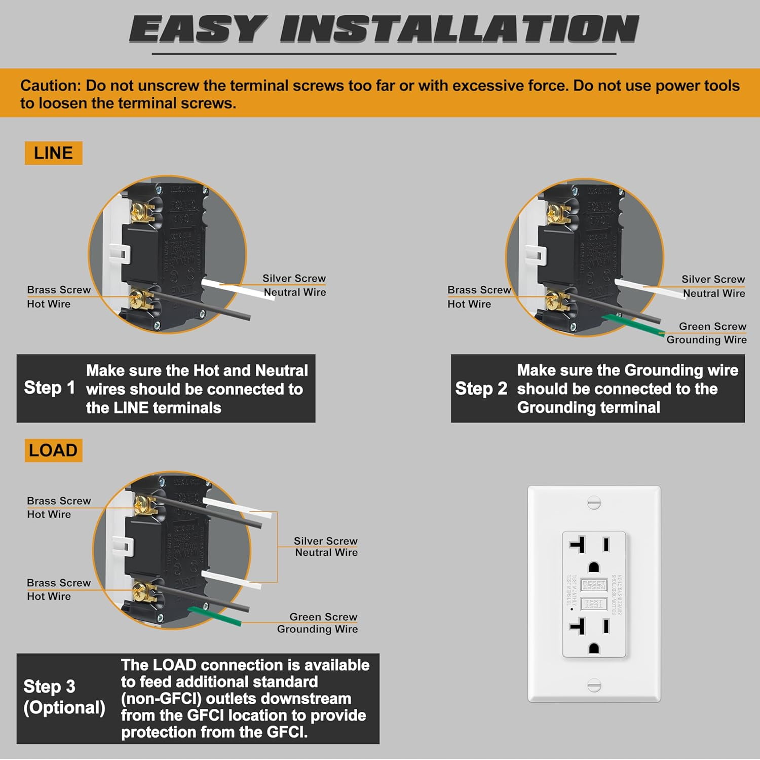 6 Pack GFCI Outlets 20 Amp, Non-Tamper Resistant, Decor GFI Receptacles with LED Indicator, Ground Fault Circuit Interrupter, Wallplate Included, ETL Listed, White