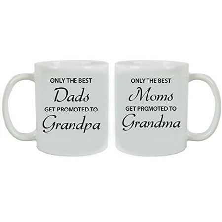 Only the Best Dads/Moms Get Promoted to Grandparents White Ceramic Coffee Mugs Bundle with Gift