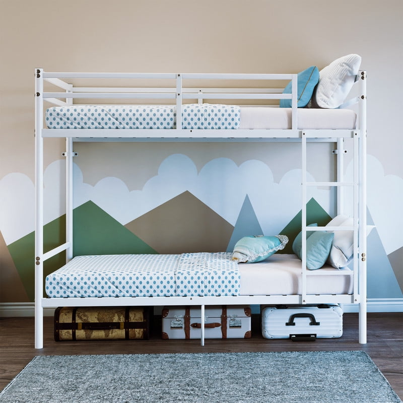 Metal Bunk Bed Twin Over Twin, Heavy-Duty Steel Bunk Bed with 14.29" High Guardrails, 19 Metal Slats per Bunk, 400+ lbs Weight Capacity, Under-Bed Storage, for Kids, Teens & Adults