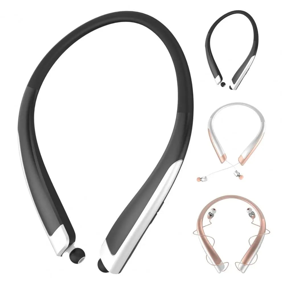 Neckband Bluetooth-Compatible Headphones, Retractable Earbuds IPX4 Sweatproof, Stereo Noise Cancelling Earphones for Workout Sports Driving, HBS-1100 Black
