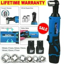 Dayplus 12V 3/8'' Cordless Ratchet Right Angle Wrench Impact Power Tool 2 Battery & 7 Socket