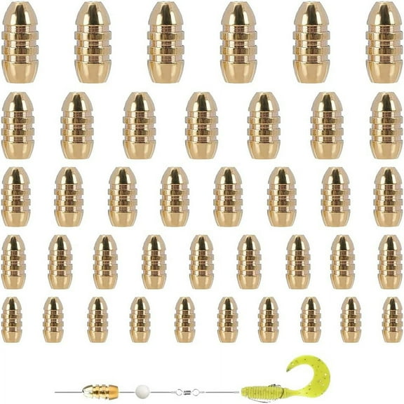 52PCS 5Size Golden Brass Fishing Weights Sinkers Grooved Shape Brass Weights Fishing Sinkers for Freshwater Saltwater Bass Fishing