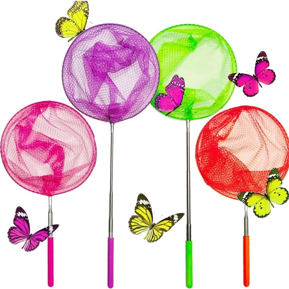 NOGIS 4Pcs Kids Telescopic Butterfly Fishing Nets Insect Net Bug Net Insect Catching Nets Outdoor Tools for Catching Butterfly Insects Bug Fish Ladybird Nets, Extendable from 15 Inch to 34 Inch