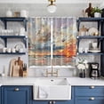 thumbnail image 2 of Grey Orange Coastal Kitchen Curtains 84 Inch Length, Oil Painting Modern Abstract Art Grommet Top Bedroom Living Room Curtains, Light Filtering Cafe Curtain Drapes 2 Panels Set 104''x84'', 2 of 9