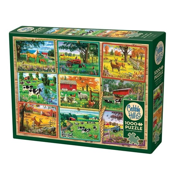 Cobble Hill 1000 Piece Puzzle: Postcards From the Farm - Reference Poster Included, High Quality Jigsaw, Earth Friendly