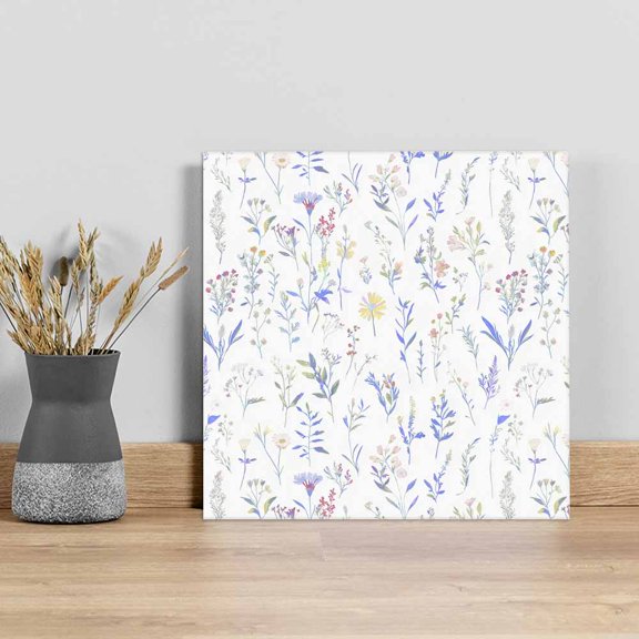 Blue Spring Floral Wall Art Painting on Canvas, Watercolor Botanical Flower Canvas Art Home Prints Wall Art Framed Modern Artwork for Living Room Bedroom Wall Decor 8x8in
