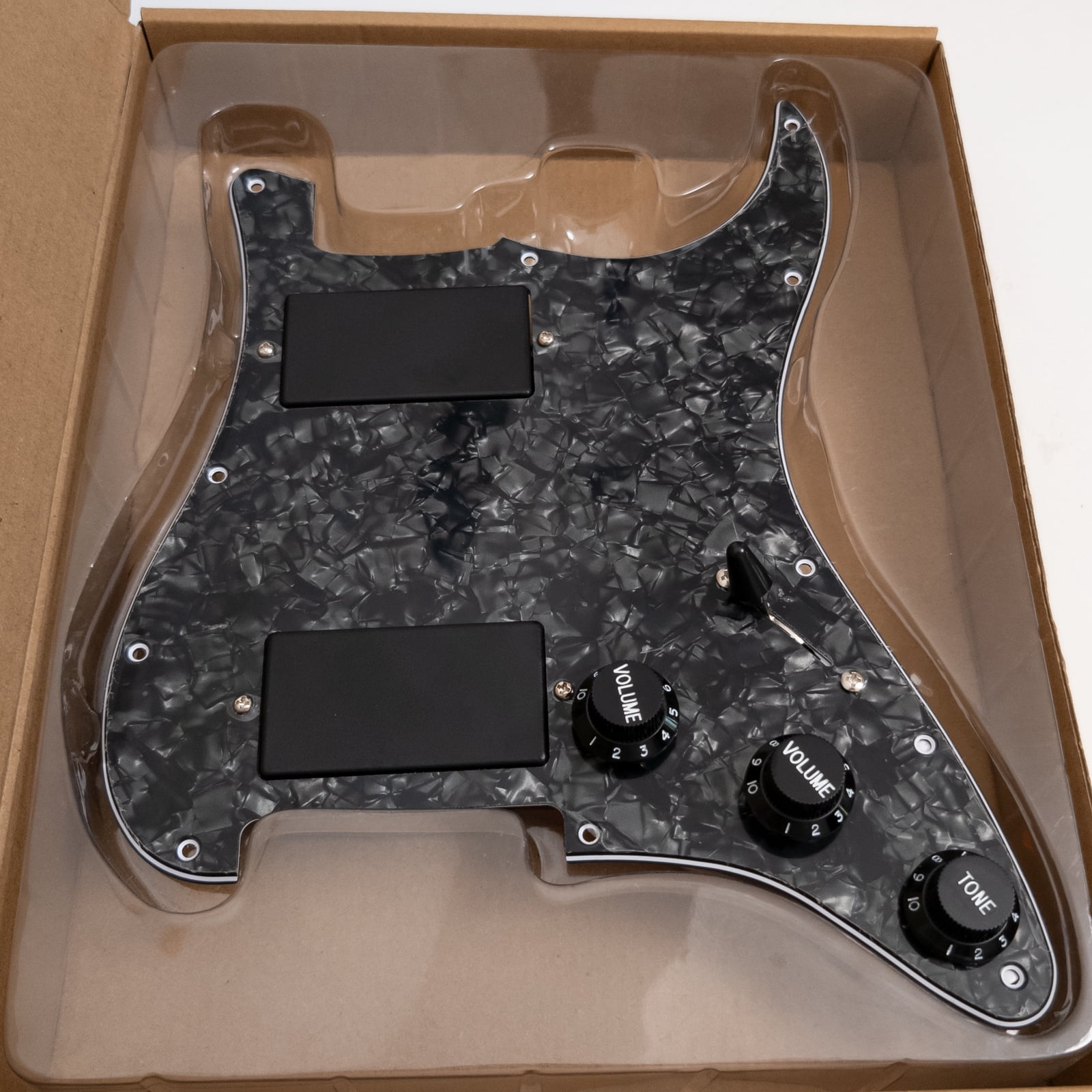 Prewired Loaded Pickguard for Fender Strat, EMG Style Active Humbuckers, High Output Ceramic Bridge & Alnico V Neck, Solderless Installation