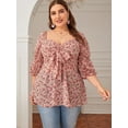 thumbnail image 6 of XCHQRTI Women Floral Print Chiffon Long Sleeves Blouse Shirts Women V Neck Plus Size Tops, 6 of 8