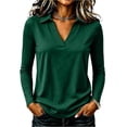 thumbnail image 3 of Trgacdwlo Polo Shirts for Women V Neck Collared Womens Long Sleeve T Shirts Basic Summer Loose Blouses for Women Business Casual Dark Green XXL, 3 of 8