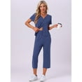 thumbnail image 2 of DARING DIVA Capri Pajamas Set Button Up Sleepwear V Neck 2 Piece Pjs L Navy, 2 of 7