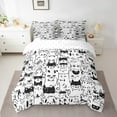 Cartoon Cats Bed in a Bag King Size Comforter Set 7 Pieces,Black and