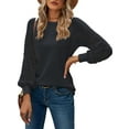 thumbnail image 6 of Mengpipi Women's Long Sleeve Blouse Lace Waffle Knit Loose Casual Tops, Navy Blue-XXL(US 20-22), 6 of 7