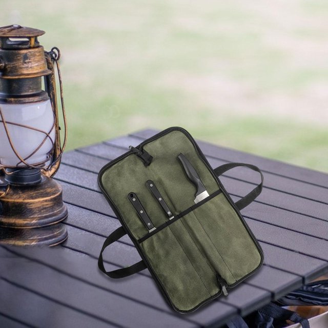 Suministros de bolsas de rollo de cuchillo de chef de lienzo suministros portátiles de cuchillo multifunción bolso de cuchillo para mochileros Verde
