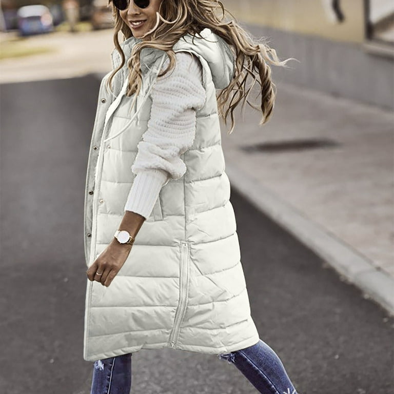 MELDVDIB Winter Long Puffer Vest for Women Windproof Hooded