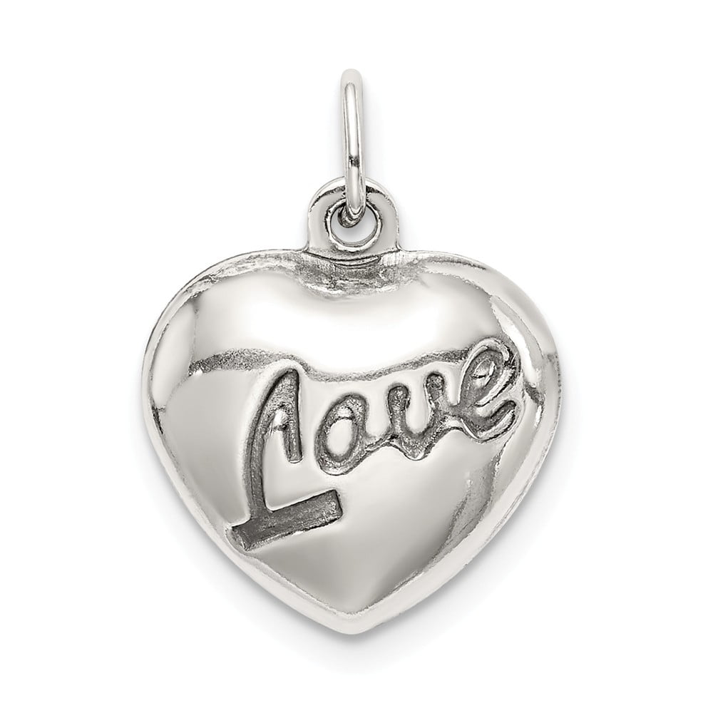 925 Sterling Silver Puffed Heart Love Charm Pendant Necklace 18" Large 