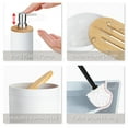 thumbnail image 4 of Bamboo Bathroom Accessory Set, 6 Pieces Bath Set- Soap Dish Toothbrush Holder Rinse Cup Lotion Bottle Trash Can Toilet Brush - Practical Toilet Kit for Home Washing Room，White, 4 of 12