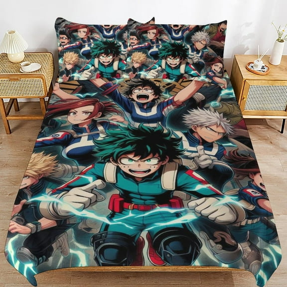 My Hero Academia 3 Pieces Bedding Set 3D Printed Lightweight Bed Quilt Set Comforter Cover Set for Girls Kids Teens, 1 Quilt Cover 2 Pillowcases 86"x70"