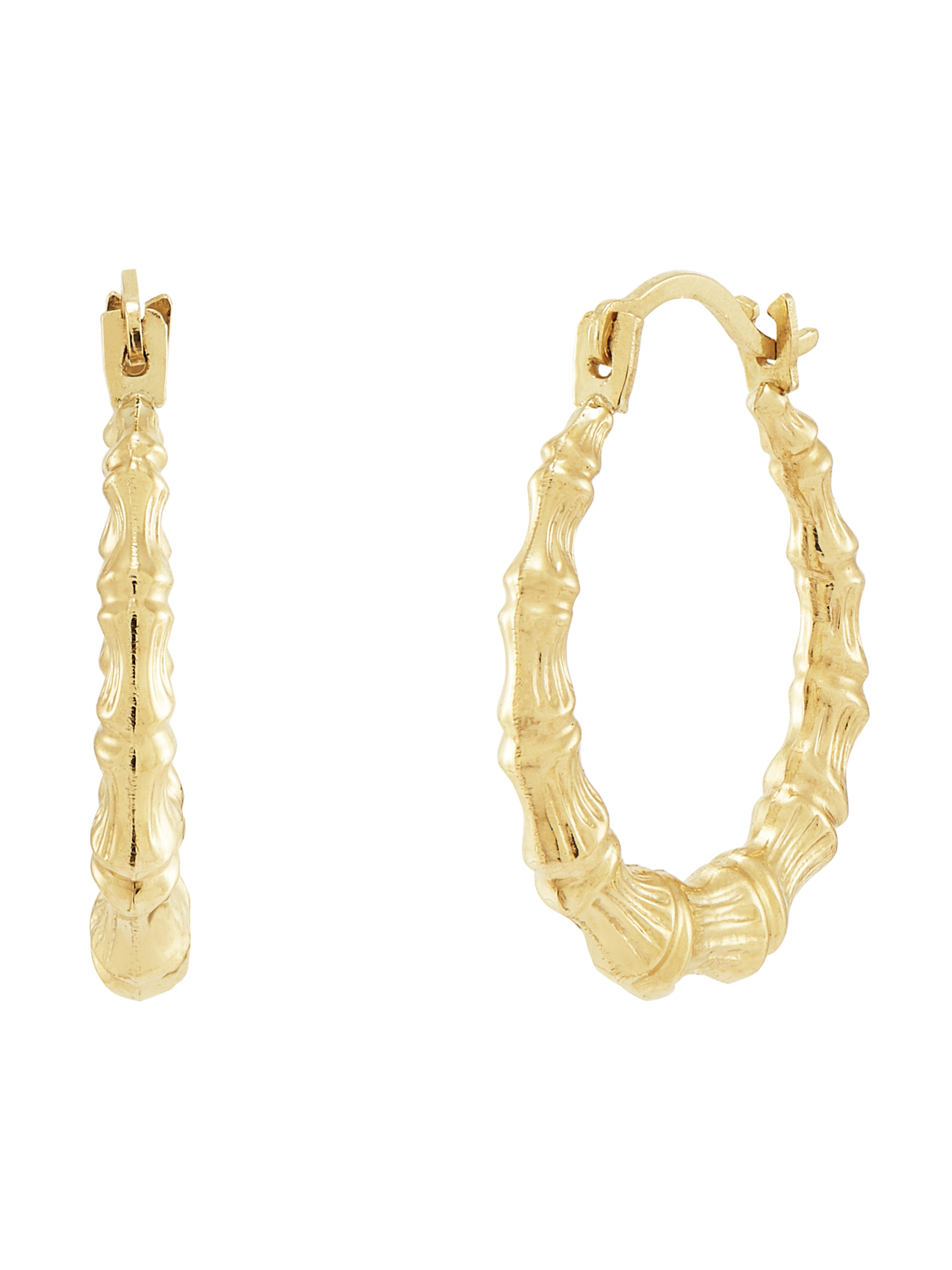 Brilliance Fine Jewelry 10K Yellow Gold Hollow Round Bamboo Hoop Earrings - image 3 of 4