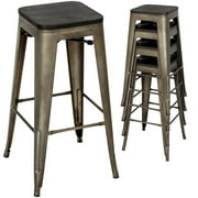 Best Choice Products 30in Set of 4 Industrial Style Distressed Stackable Metal Bar Stools w Wood Seats Bronze Finish by Best Choice Products