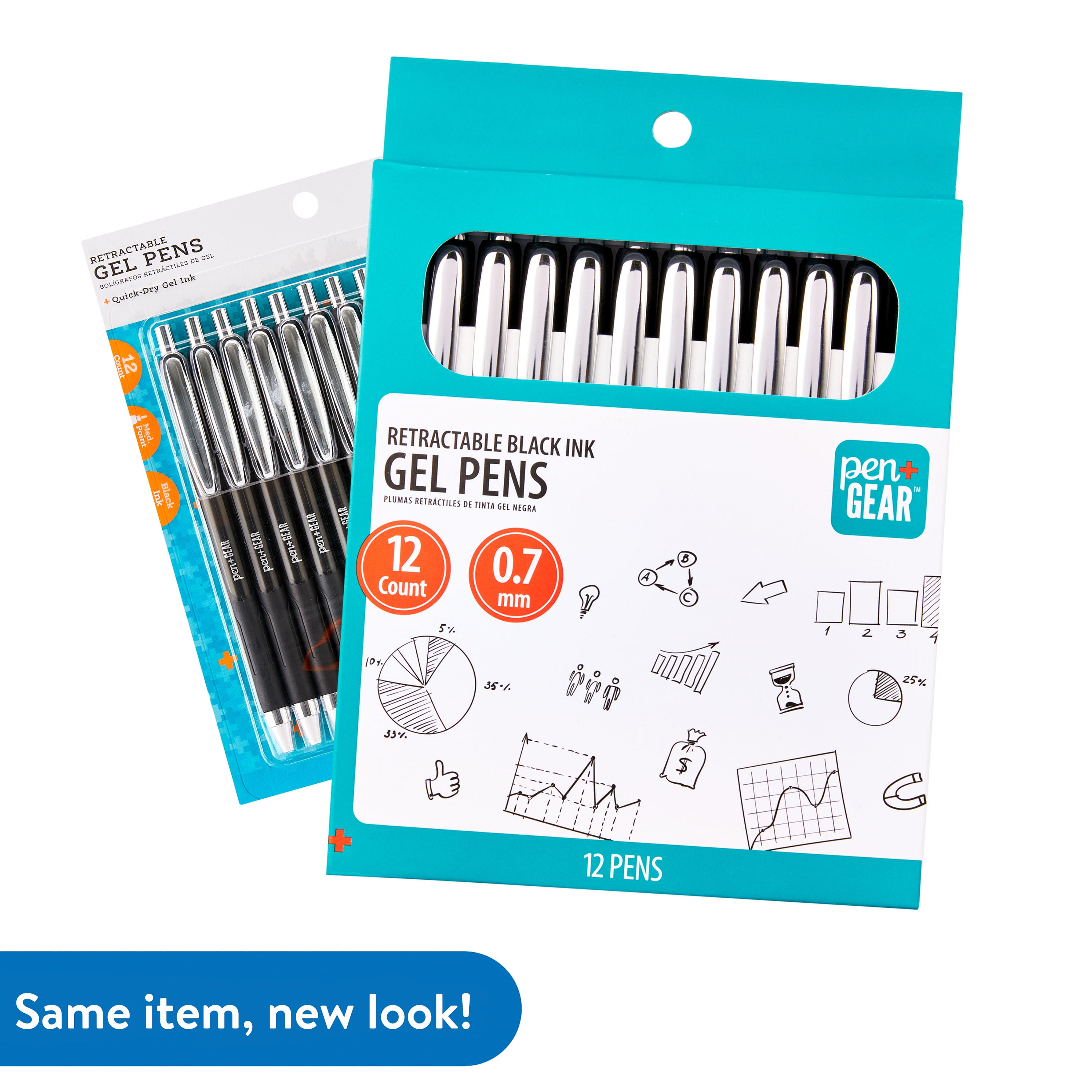 Pen+Gear Retractable Gel Pens, 0.7 mm, Black, 12-Count, 202651