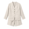 thumbnail image 7 of BRELIL Women Two Piece Sets Summer Casual V Neck Long Sleeve Blazer with Shorts Matching Outfits Solid Boho Loose Vacation Travel Lounge Wear, White XL, 7 of 7