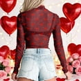 thumbnail image 4 of CAIXIA Valentine Womens Mock Neck Mesh Tops Love Print Western T Shirts Long Sleeve Layering Tops See Through Trendy Outfits, 4 of 5
