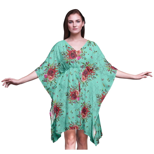 Bimba Robe de Plage Courte Kaftan Bikini Coverup Midi pour Femmes-4x-5x