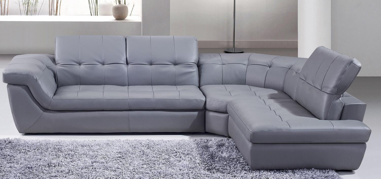 Modern Grey Italian Leather Sectional, Leather Sectional Orlando Fl