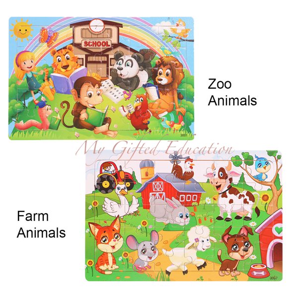 30Pcs Kids Wooden Jigsaw Puzzles with Matching frame - Montessori Educational Puzzle Toy - Toddler Preschool Kindergarten Gift - Animal, Cars, Firefighters, Space, Ocean