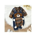 thumbnail image 4 of Autumn Baby Boys Gentleman Clothes Sets 3M 6M 9M 12M 18M Plaid Printed Shirts Romper+Cartoon Bear Overalls Pants, 4 of 10