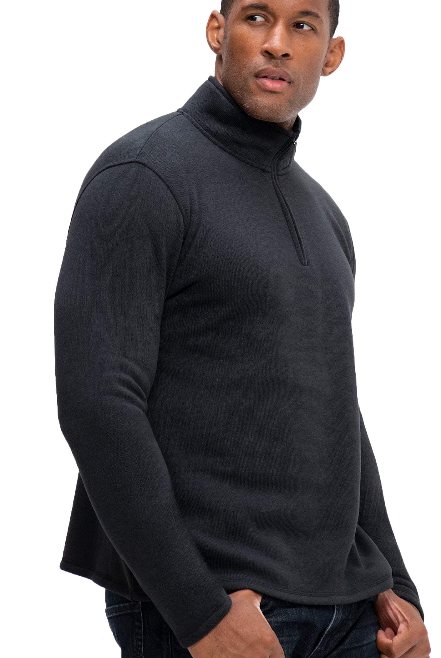 DEVOPS Men's Long Sleeve Fleece Jacket Quarterzip (Large, Black