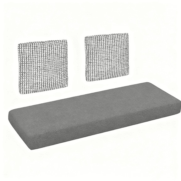 49-Inch Bench Cushion with 2 Pillows, 3-Inch Thick, Dark Gray Seat Pad