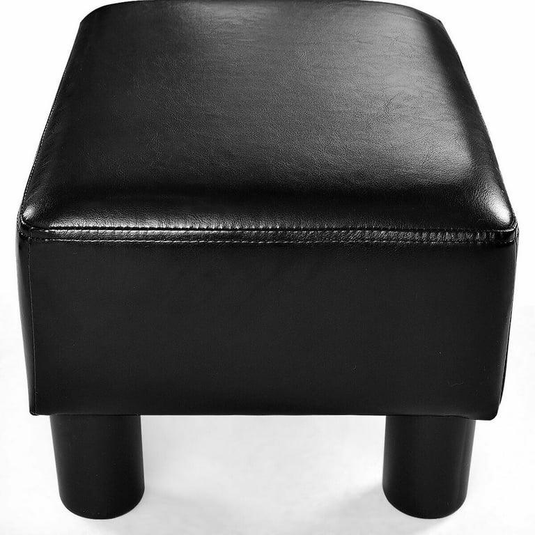 Costway Small Ottoman Footrest PU Leather Footstool Rectangular Seat Stool  Black 