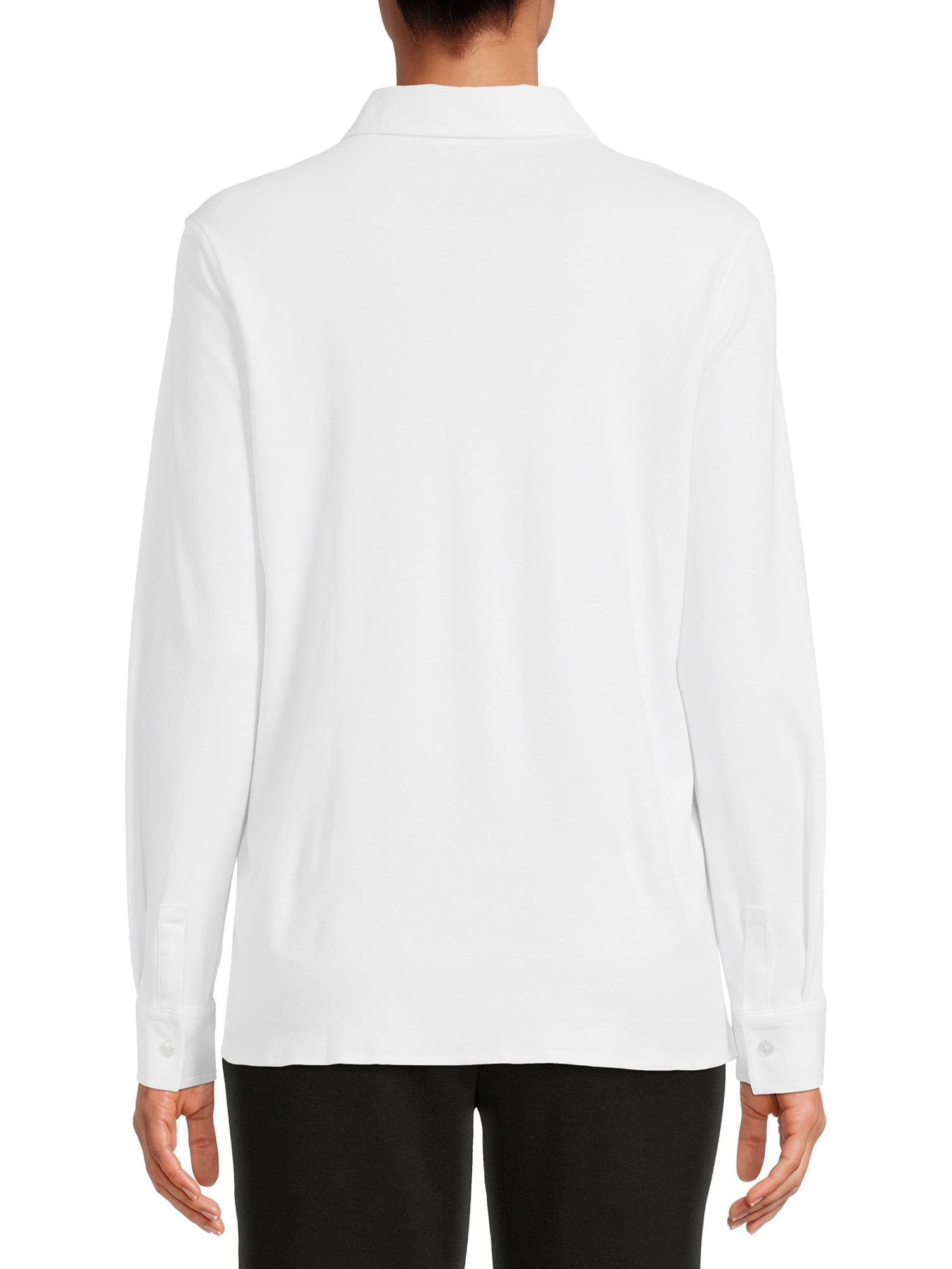 Martha Stewart Everyday Womens Knit Button Down Long Sleeve Shirt