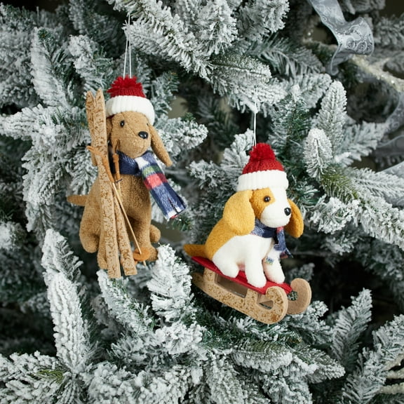 Melrose Plush Ski and Sled Dog Ornament Set of 6