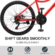 UBesGoo 24in Mountain Bike Shimano 21 Speed with Disc Brake, Red
