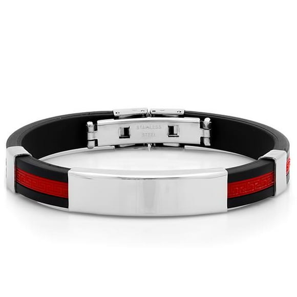 Mens Black Rubber Bracelet, Red