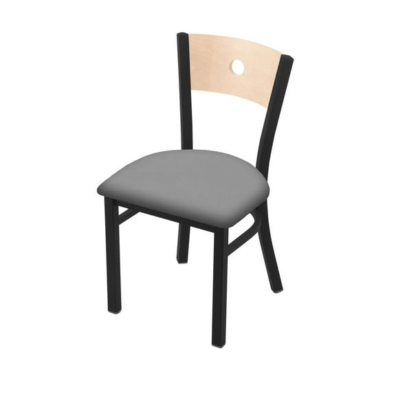 Holland Bar Stool 630 Voltaire 18" Chair with Black Wrinkle Finish, Natural Back, and Canter Folkstone Grey Seat