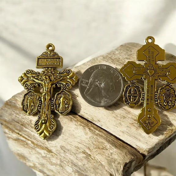 Set of 12 x 3 way pardon indulgence crucifix w/ st benedict and miraculous charm