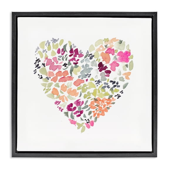 Stupell Industries Eclectic Blooming Pastel Heart Black Floating Frame Canvas Art, 18 x 18, by Lanie Loreth