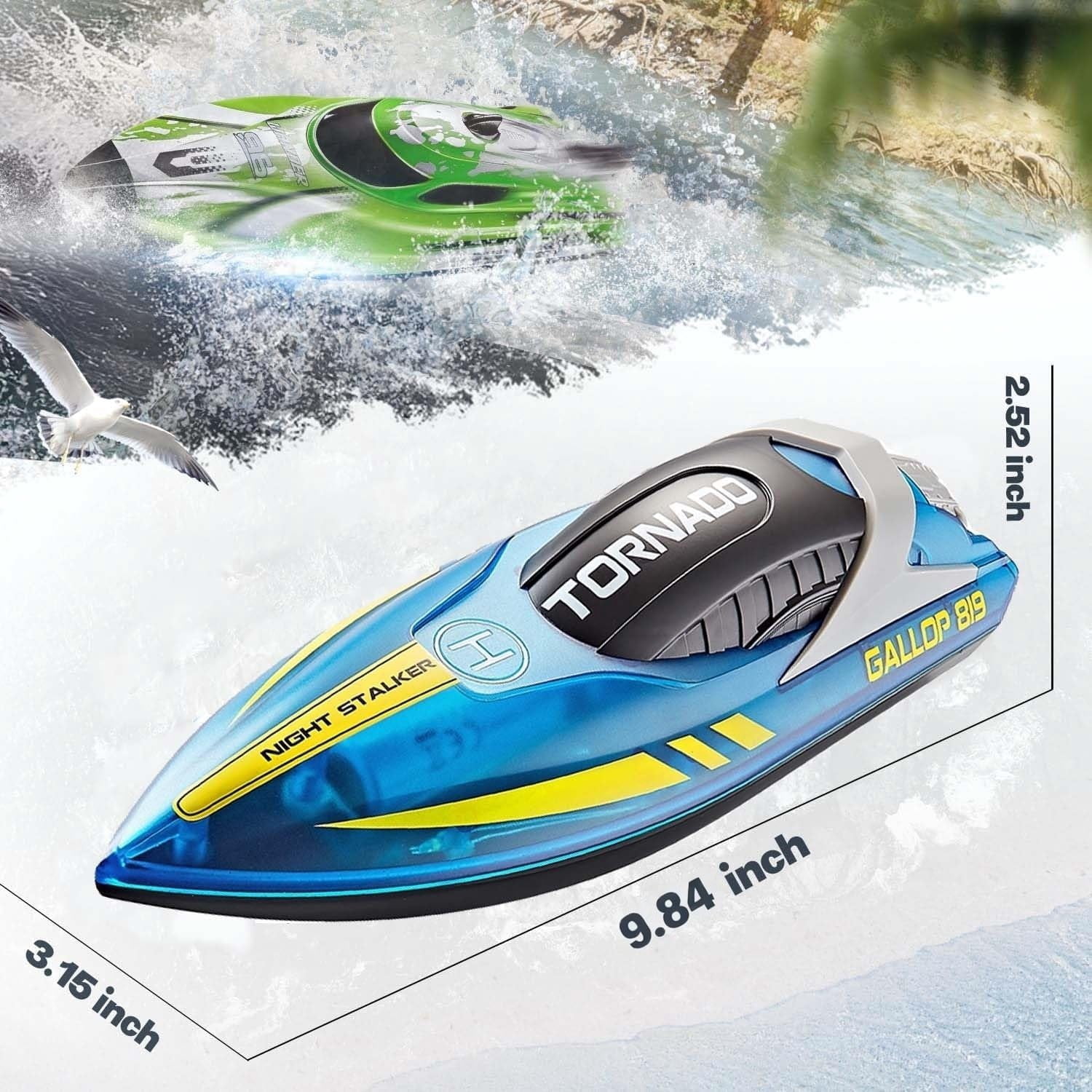 RC Speedboat, Funtogether Toys, with LED Lights, Rechargeable Waterproof Racing Toy for Pools & Lakes