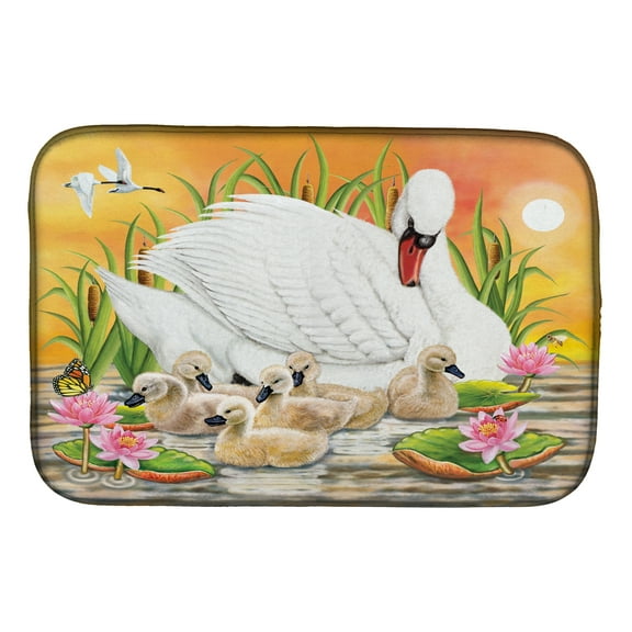 Mother Swan At Sunset Dish Drying Mat