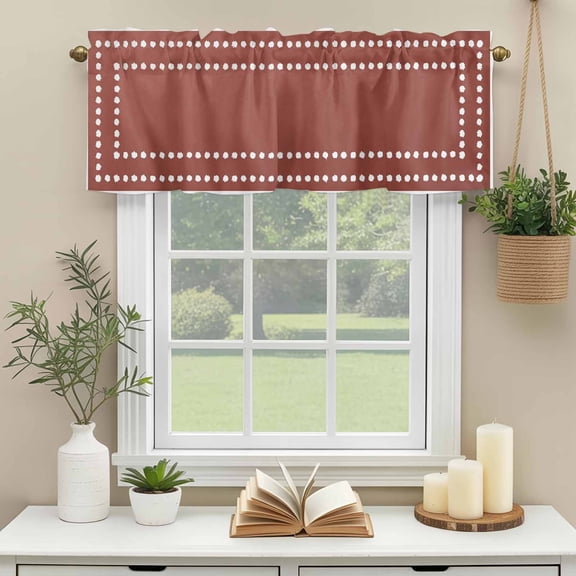 Valances for Windows,Minimalist Brown Background Kitchen Curtain Valance Short Rod Pocket Panels White Square Frames Small Window Treatment for Living Room Bedroom Bathroom,54"Wx18"L