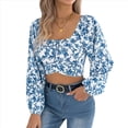 thumbnail image 3 of Top Corto Floral para Mujer, con Escote Cuadrado y Lazo en la Espalda, Sin Espalda. Azul M, 3 of 9