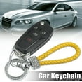 thumbnail image 2 of Car Fob Key Chain Braided Rope Keychains Holder for Men and Women PU Leather w/ D Shaped Ring Bling Key Rings Set Yellow, 2 of 7