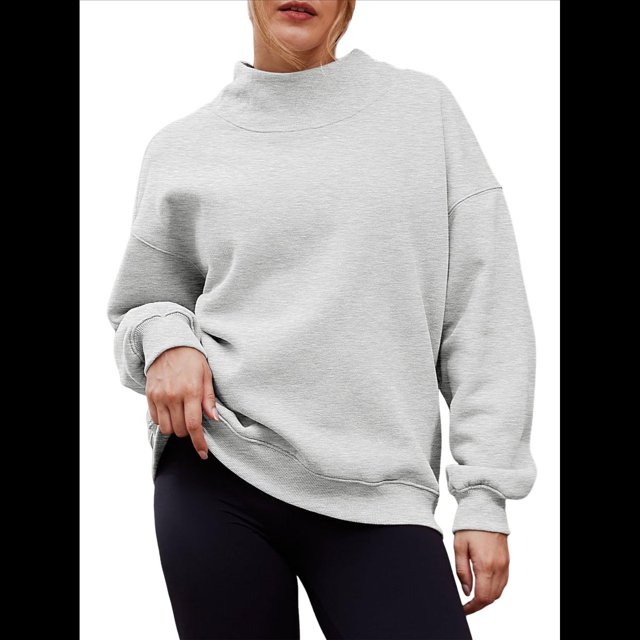 Sudaderas de Gran Tamaño para Mujer, Jersey de Cuello Alto, Sudaderas con Capucha de Larga, Tops, Conjuntos de Moda de Otoño, Ropa. Gris S