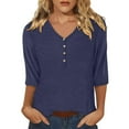 thumbnail image 2 of Blue Women's Long Sleeve T-shirt, Women'S Casual 3/4 Sleeve T Shirts 2025 V Neck Tunic Tops Cute Tees Blouses Loose Fit Business Work Tee Top,Women's Long sleeve T-shirt XXL, 2 of 5