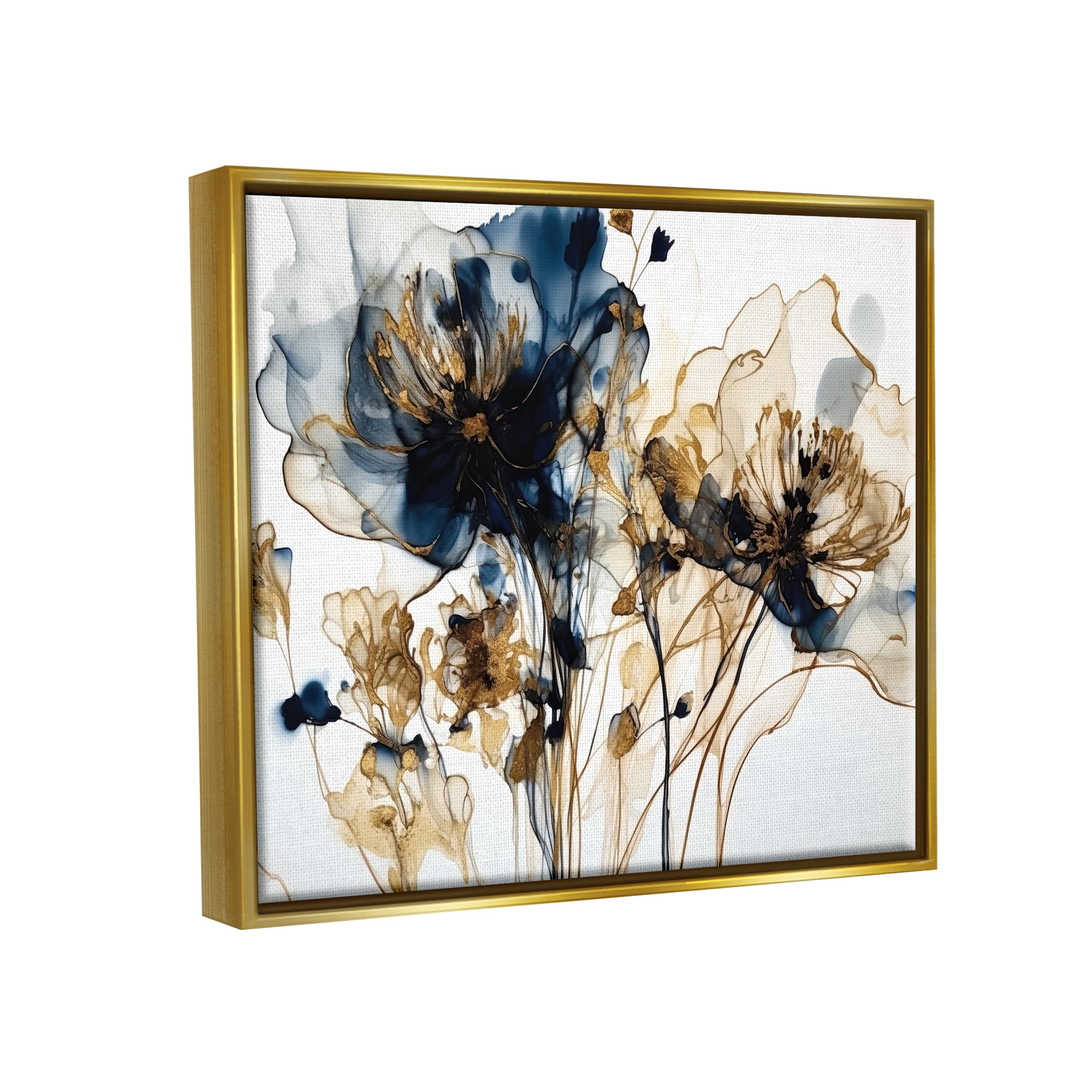 Stupell Industries Abstract Flowers on White Botanical & Floral Painting Gold Floater Framed Art Print Wall Art, 31 x 25